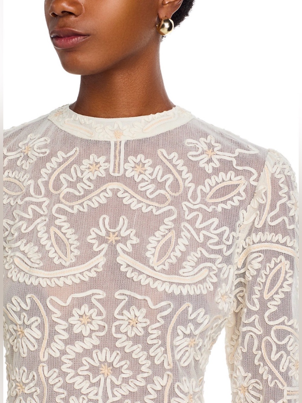 FARM Rio Embroidered Mesh Top in Off-white - Picture 4 of 6